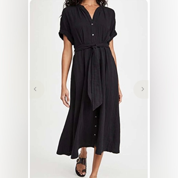 XiRENA Black Cotton Gauze Button-Up Tie Belt Maxi Dress - Picture 9 of 10